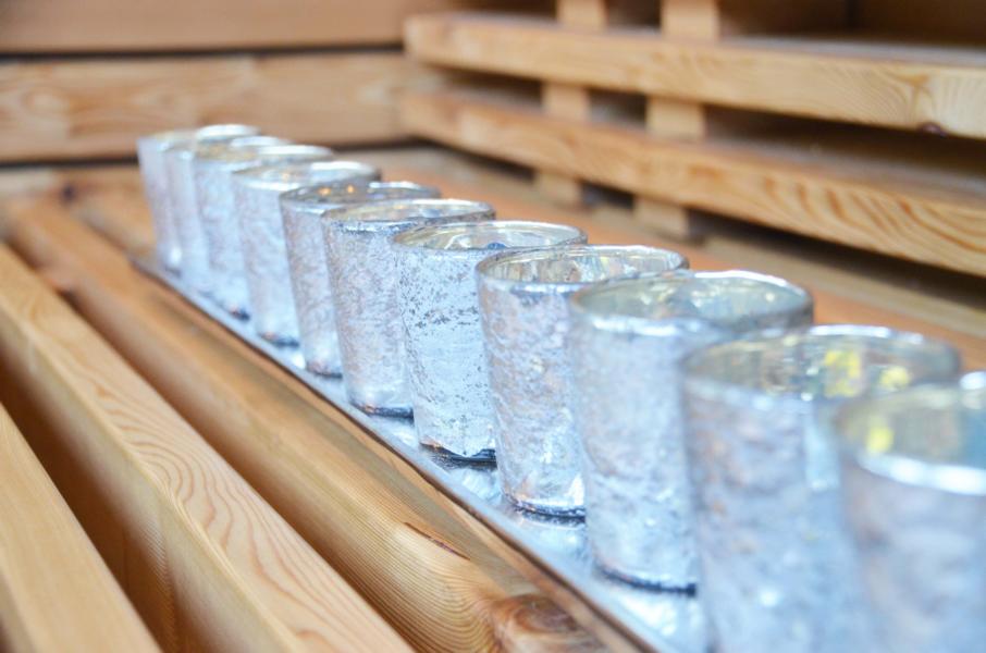 12 Teelichtgläser Tablett Aluminium