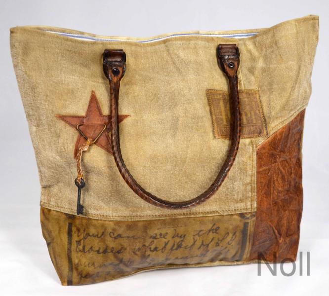 Handtasche Canvas mit Lederapplikationen Stern