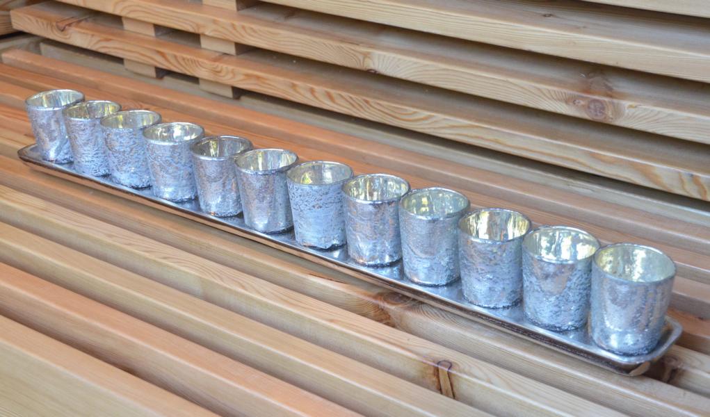 12 Teelichtgläser Tablett Aluminium