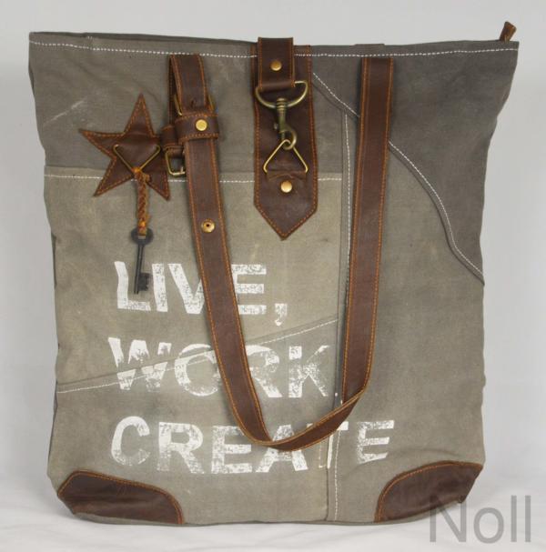 Handtasche Canvas mit Lederapplikationen Live Work Create