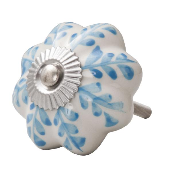 Möbelknauf Clayre & Eef Keramik Weiß Blau Ø4,5 cm